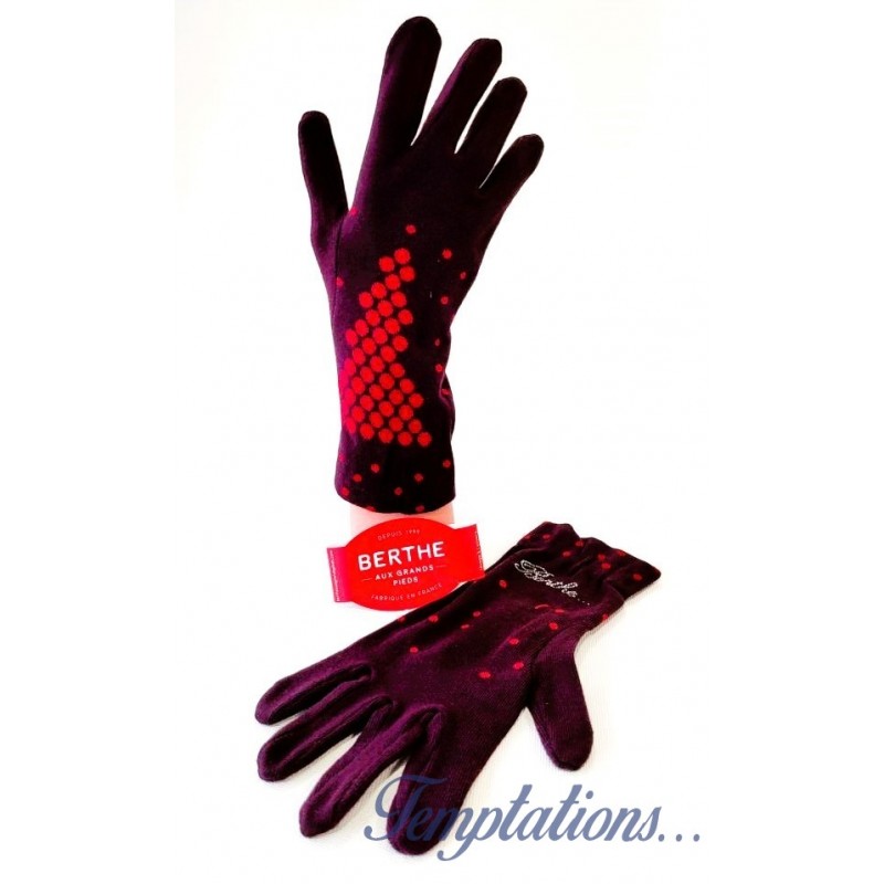 Gants bordeaux et pois - Berthe Aux Grands Pieds