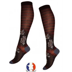 Chaussettes hautes marine rayures prune Fil d’Écosse - Berthe aux grands pieds