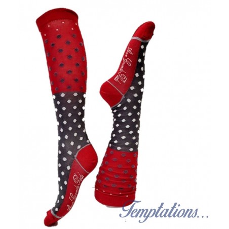 Chaussettes hautes rouge/gris à pois – Berthe aux grands pieds