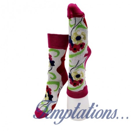 Chaussettes femme rouge argent Bouquet de Fleurs – Berthe aux grands pieds