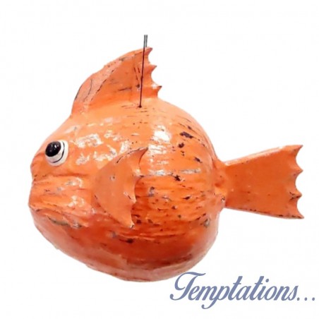 Poisson globe en Noix de Coco patine orange