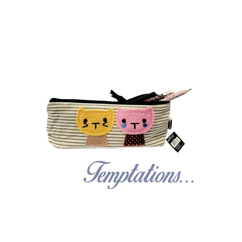 Trousse à rayures motif chat