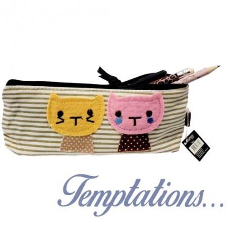 Trousse à rayures motif chat