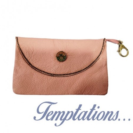 Pochette rose en cuir avec liseré