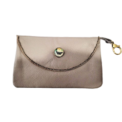 Pochette en cuir taupe avec...