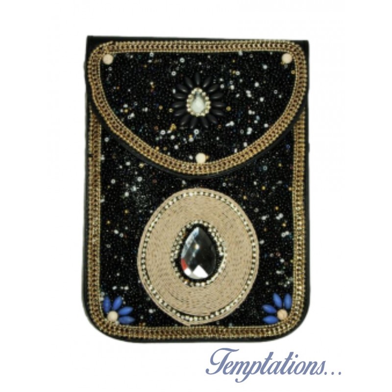 Pochette rectangulaire noire avec perles colorées