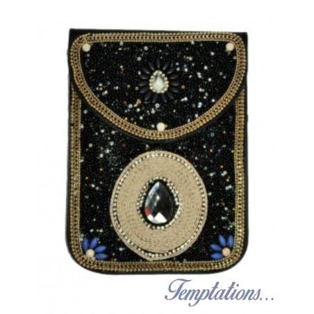 Pochette rectangulaire noire avec perles colorées