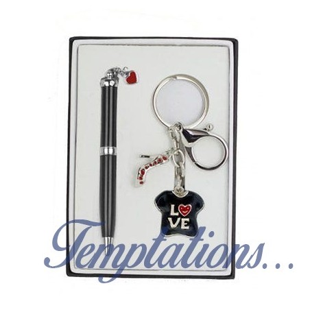 Coffret stylo bille + porte-clés Tee-shirt