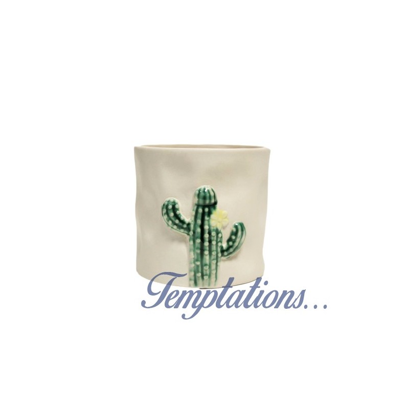 Cache pot blanc décor cactus - Decoratief