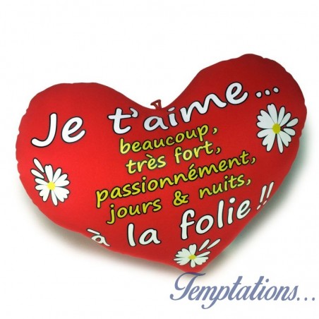 Coussin en forme de cœur « je t’aime beaucoup… »