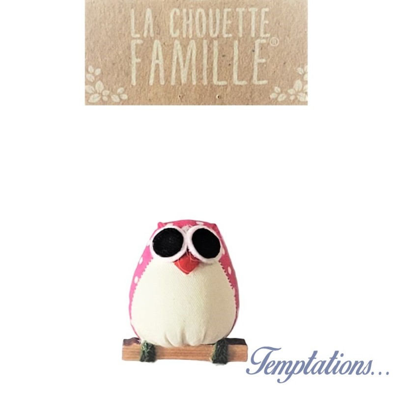 Magnet la chouette famille - Rose à pois blanc