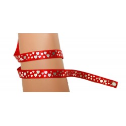 Bracelet Satin Lucky Team -Rouge avec coeurs argentés