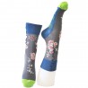 Chaussettes grises et turquoise motifs floraux - Berthe Aux Grand Pieds-BAG5F.2