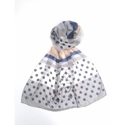 Foulard gris à pois bleus...