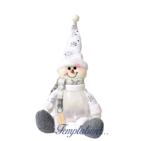 Boite à bonbons bonhomme de neige bonnet blanc