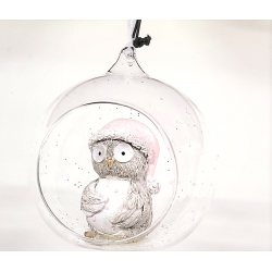 Boule en verre avec hibou au bonnet rose – Dèkoratief