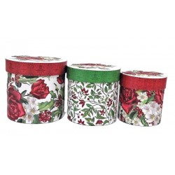 Set de 3 boîtes gigognes rondes houx et roses rouge - Royal Garden