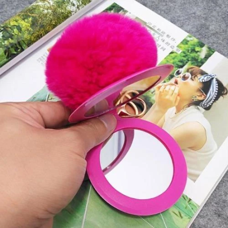 Porte clé miroir avec pompon fushia