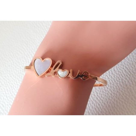 Bracelet or rose Love cœur nacre blanc