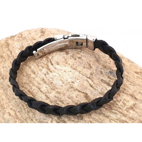 Bracelet homme en cuir noir tressé