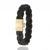 Bracelet Homme en cuir noir tressé plat -