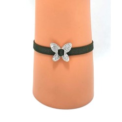 Bracelet élastique avec papillon argenté en strass