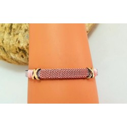 Bracelet en cuir souple avec Chaine rose