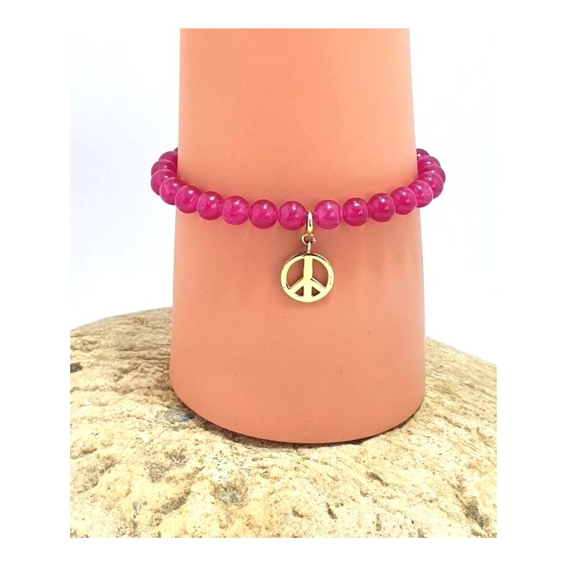 Bracelet en perles roses avec charm Peace AG925 - Lucky Team