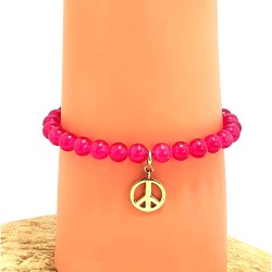 Bracelet en perles roses avec charm Peace AG925 - Lucky Team