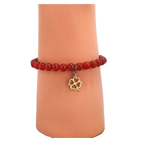 Bracelet en perles rouges avec charm Trèfle  AG925 - Lucky Team