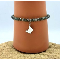 Bracelet en perles grises avec charm Papillon AG925 - Lucky Team