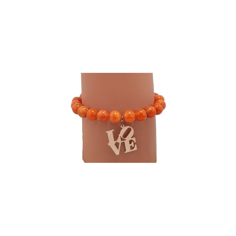 Bracelet orange en perles Millénium avec charm Love – Lucky Team