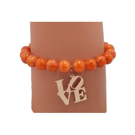 Bracelet orange en perles Millénium avec charm Love – Lucky Team