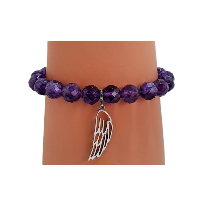 Bracelet violet en perles Millénium avec charm Plume – Lucky Team