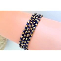 Bracelet fines perles bleu marine et cuivre - AFFARI AB