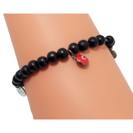 Bracelet de perles noires et  charms œil chance – Brin  d ’Amour