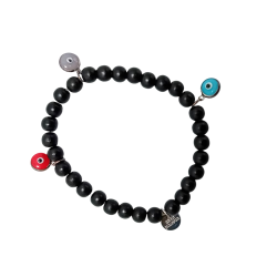 Bracelet de perles noires et  charms œil chance – Brin  d ’Amour