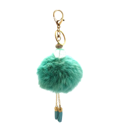 Porte-clefs pompon vert en fourrure