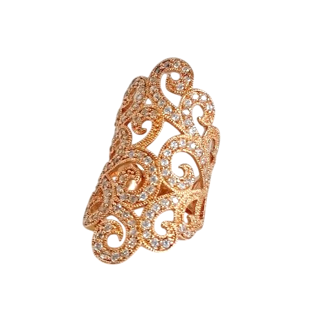 Bague arabesques en métal or rose et zirconium