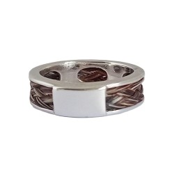 Bague homme acier et crin de cheval marron