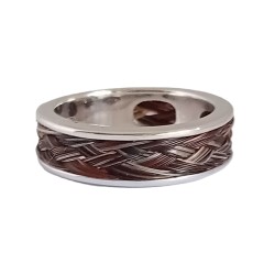 Bague homme acier et crin de cheval marron