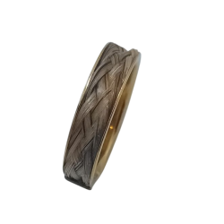 Bague homme acier doré et crin de cheval gris