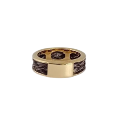 Bague homme acier doré et crin de cheval marron