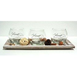 Plateau en bois avec 3 photophores