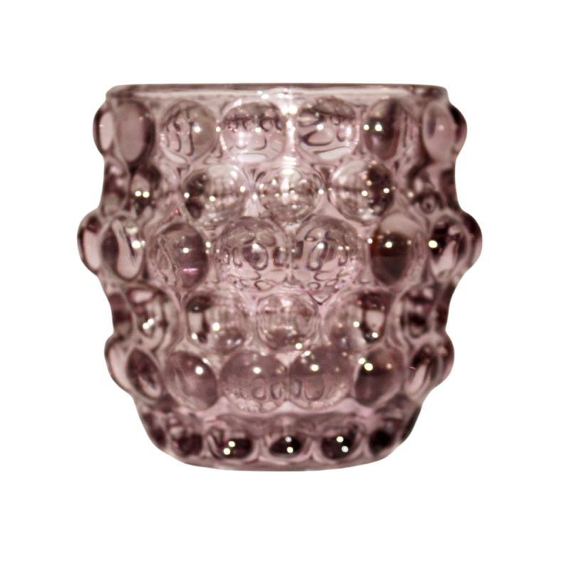 Photophore en verre mauve à relief perlé