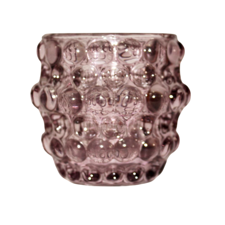 Photophore en verre mauve à relief perlé
