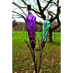 Torche " Epis" de jardin en verre couleur parme et  fer forge Cecilia Création