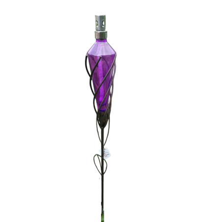 Torche " Epis" de jardin en verre couleur parme et fer forge Cecilia Création