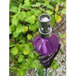 Torche " Epis" de jardin en verre couleur parme et  fer forge Cecilia Création