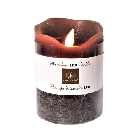 Bougie pilier LED en cire marron PM - Dekoratief